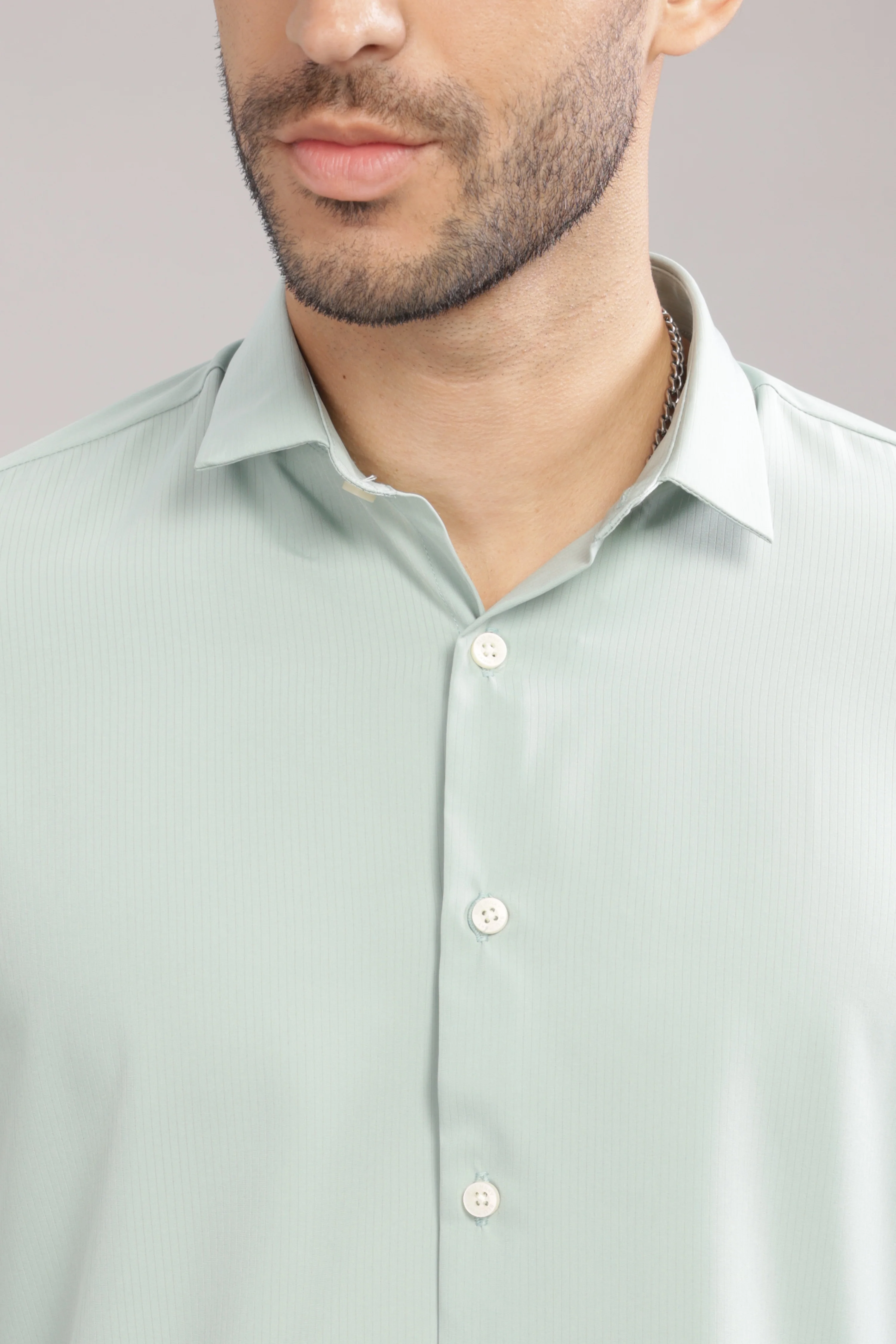 Men Light Green Slim Fit Shirt - Image 6
