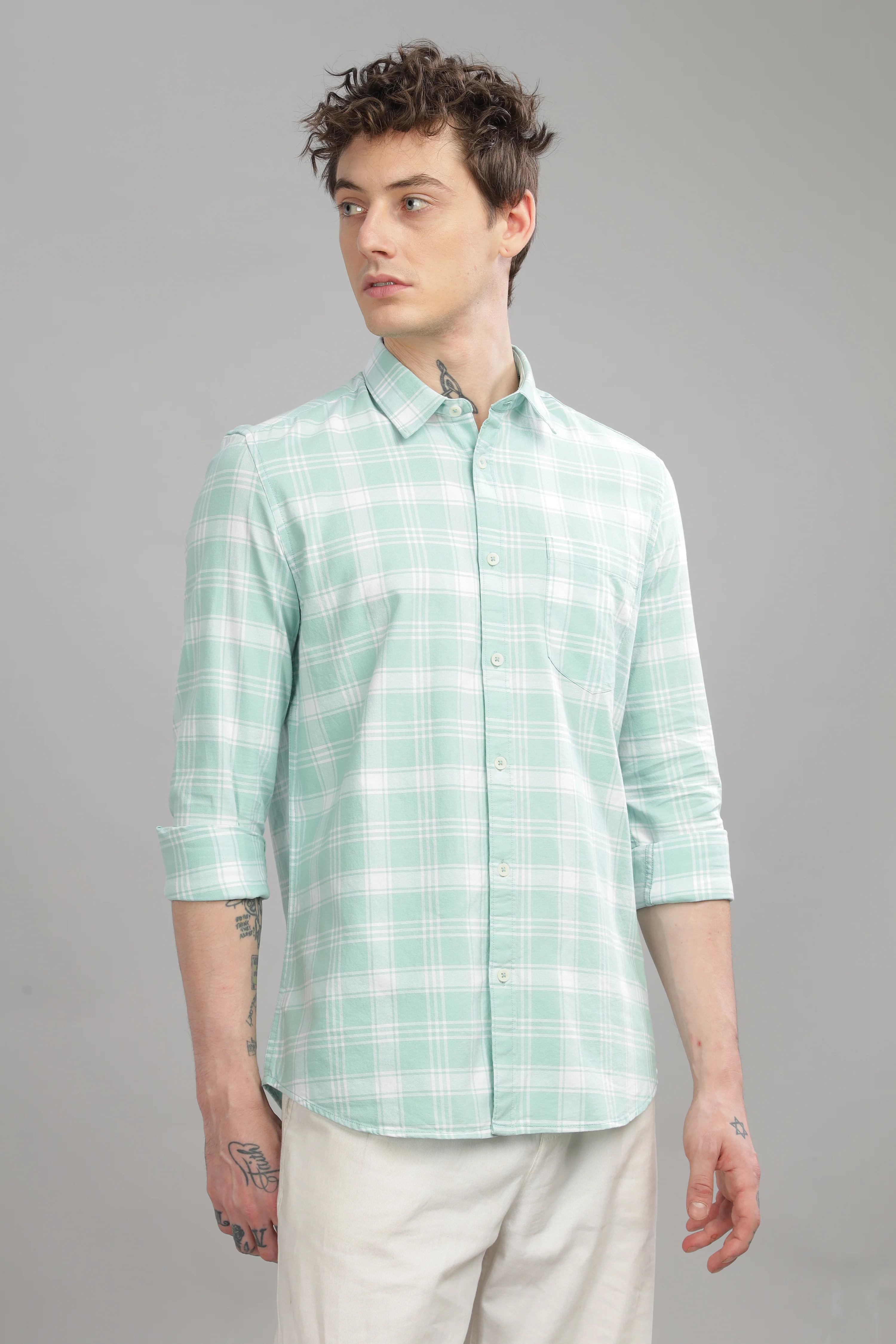Men Light Green Slim Fit Shirt - Image 4