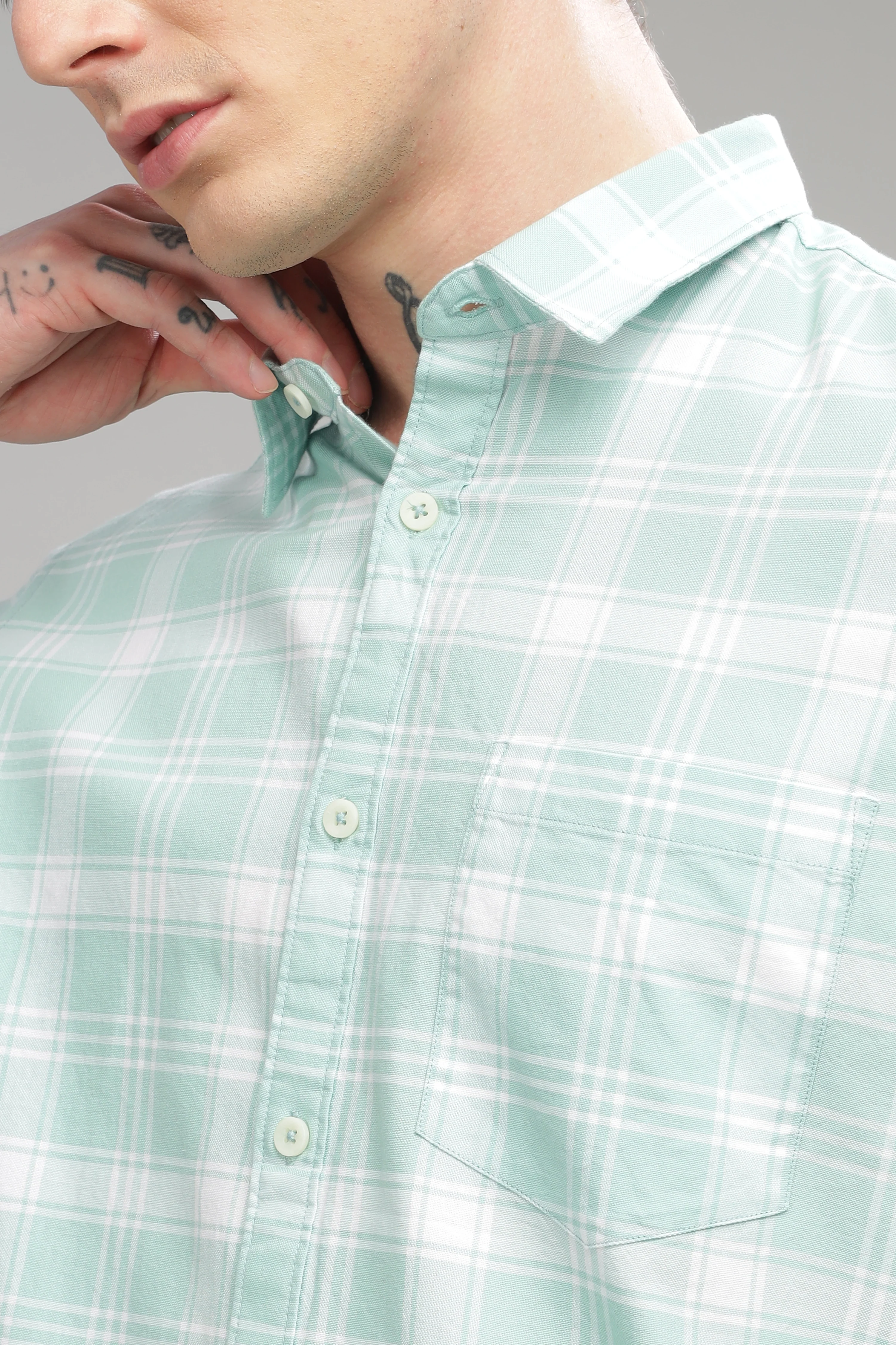 Men Light Green Slim Fit Shirt - Image 5