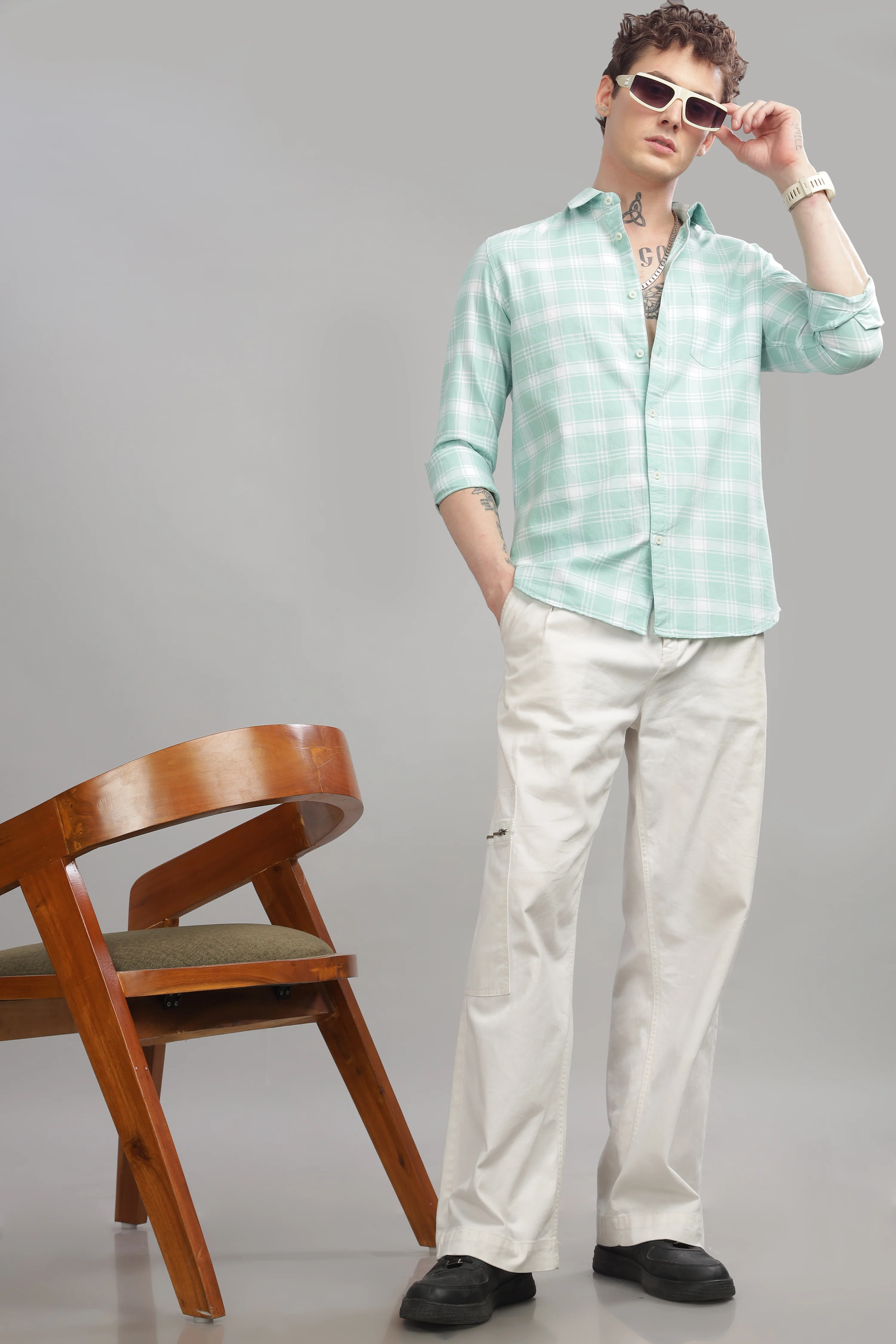 Men Light Green Slim Fit Shirt - Image 6
