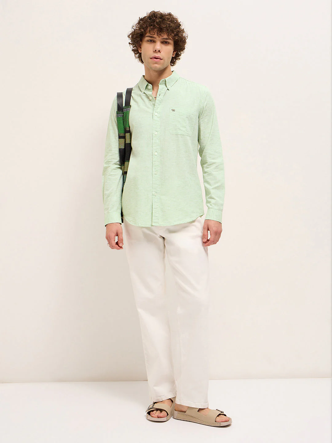 Men Light Green Slim Fit Solid Casual Shirt - Image 4