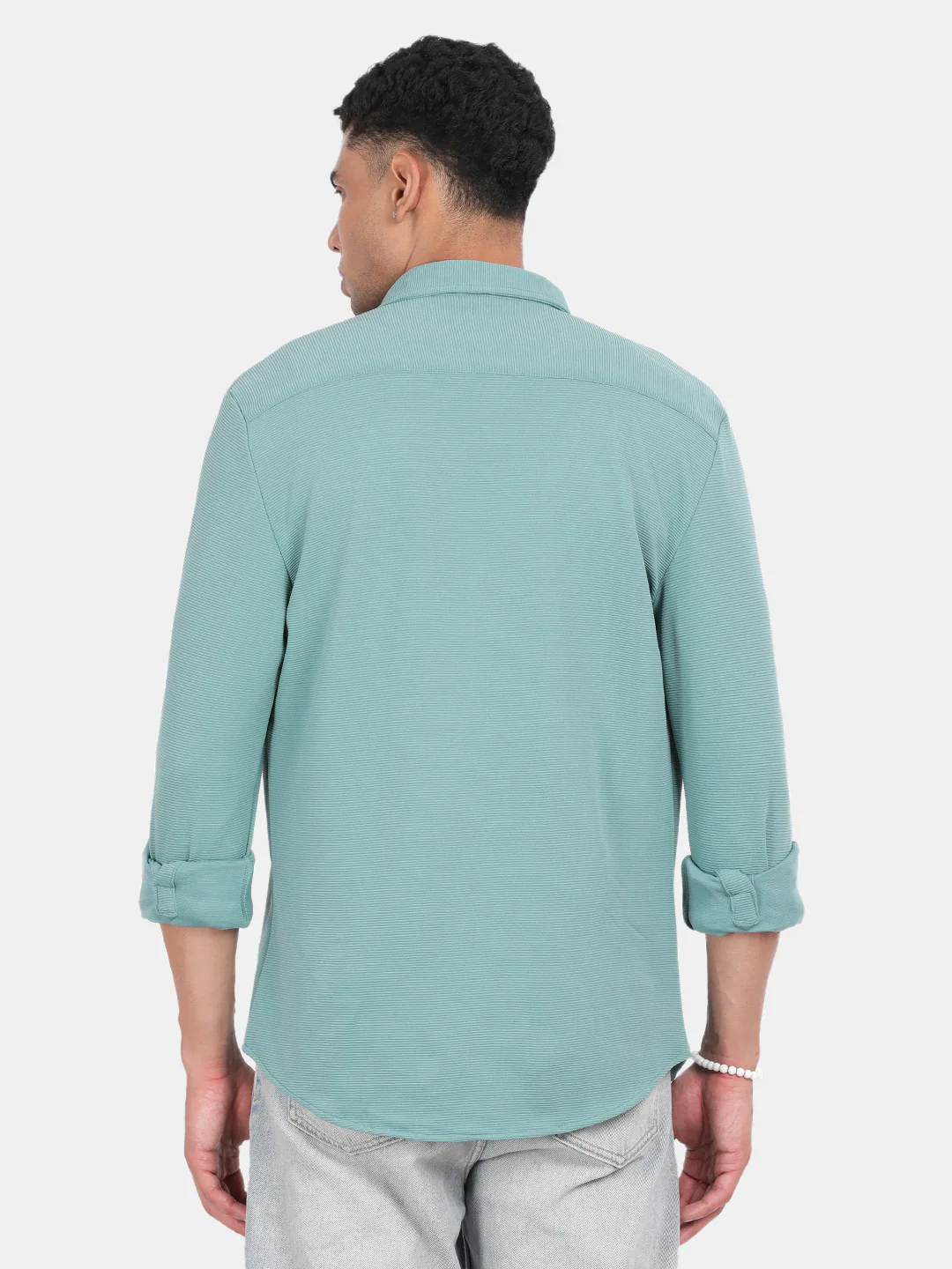 Men Light Green Slim Fit Spread Collar Full Sleeve Casual Shirt - Image 2
