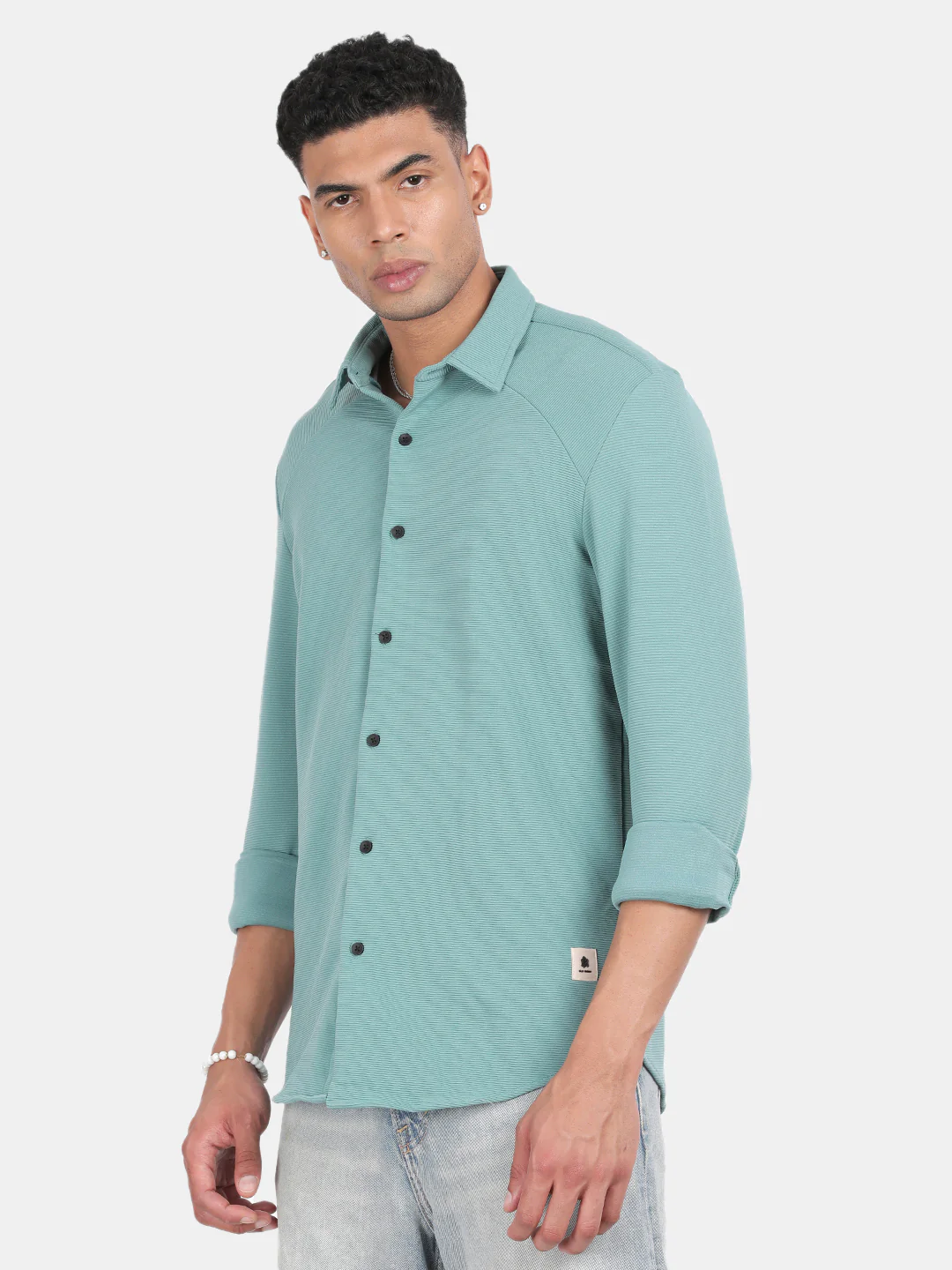Men Light Green Slim Fit Spread Collar Full Sleeve Casual Shirt - Image 5