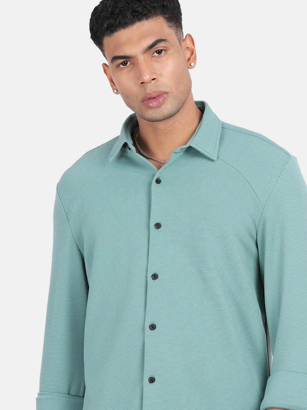 Men Light Green Slim Fit Spread Collar Full Sleeve Casual Shirt - Image 6