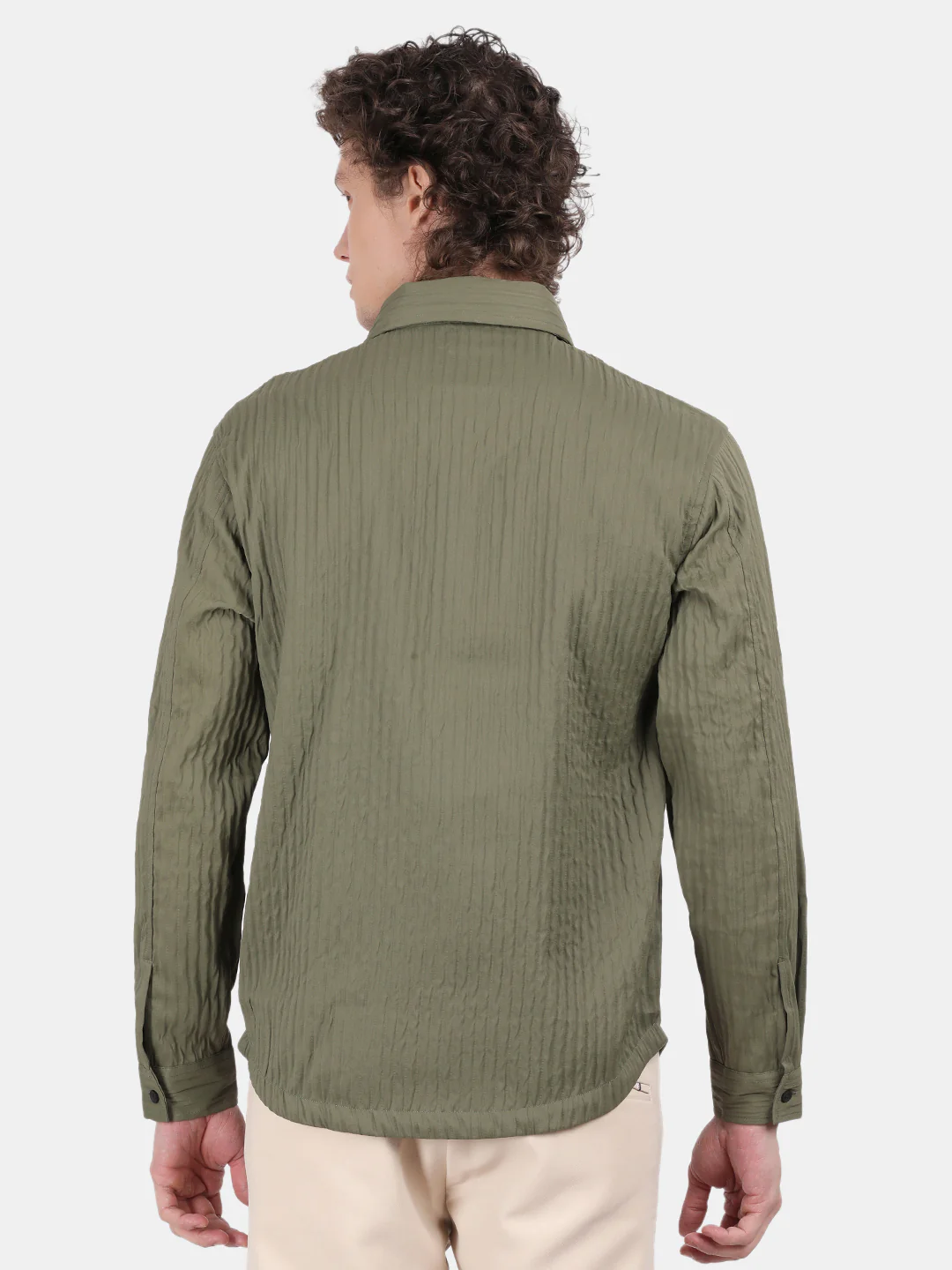 Men Light Green Slim Fit Spread Collar Full Sleeve Casual Shirt - Image 2