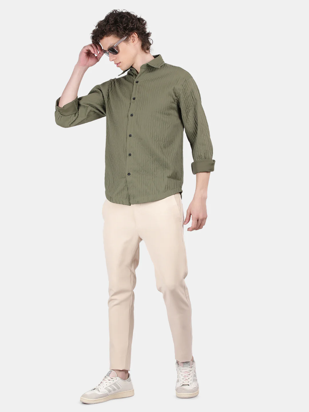 Men Light Green Slim Fit Spread Collar Full Sleeve Casual Shirt - Image 3