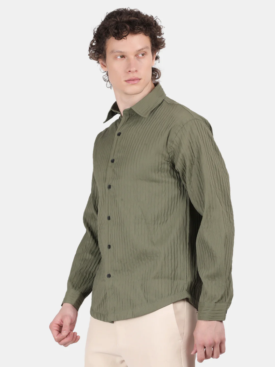 Men Light Green Slim Fit Spread Collar Full Sleeve Casual Shirt - Image 5