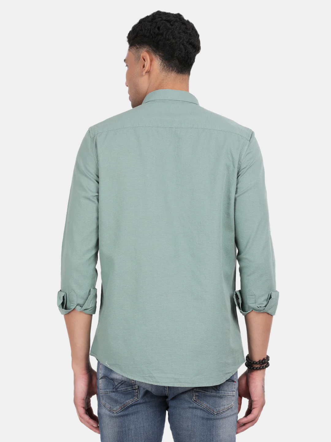 Men Light Green Slim Fit Spread Collar Full Sleeve Casual Shirt - Image 2
