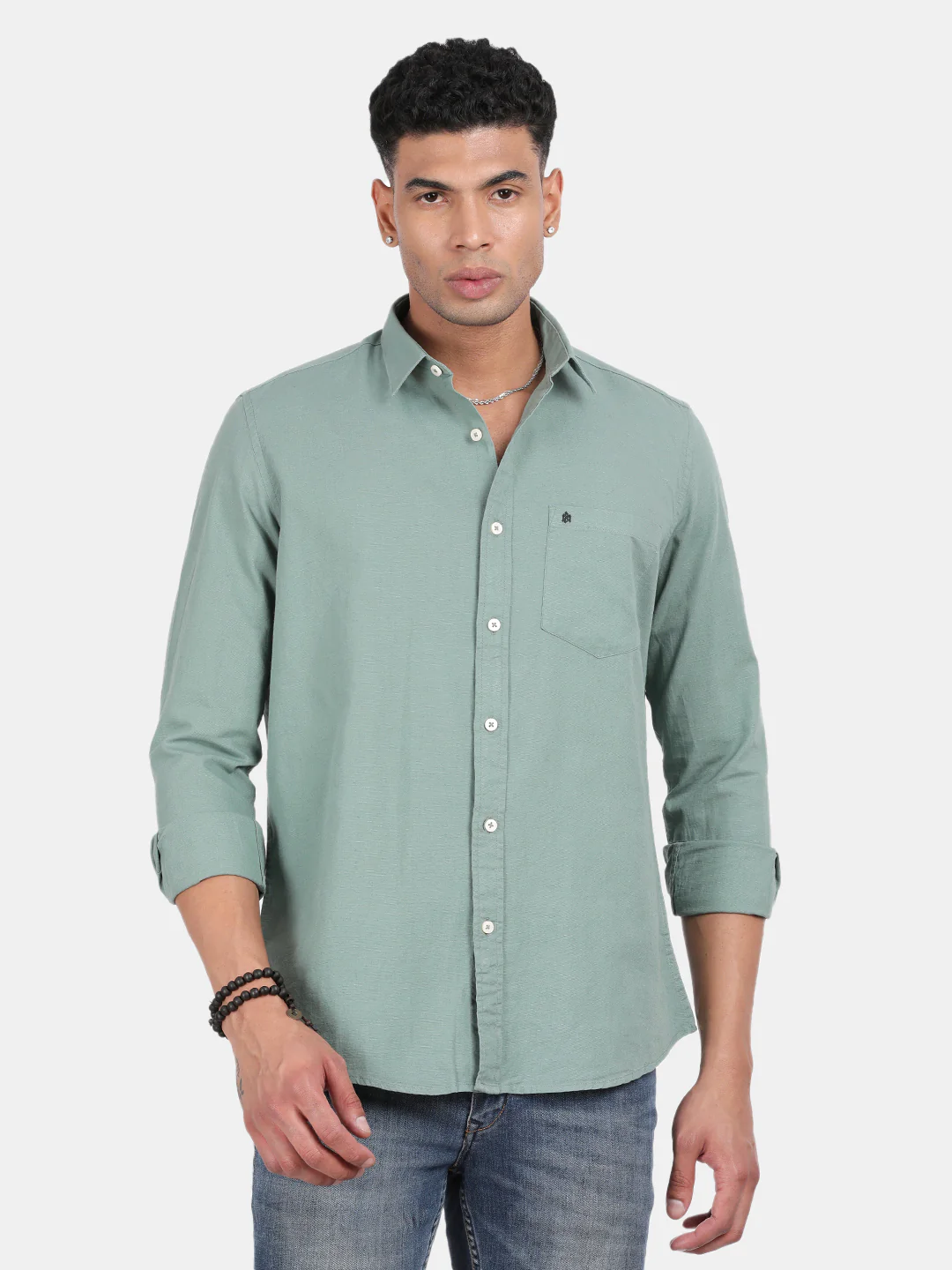 Men Light Green Slim Fit Spread Collar Full Sleeve Casual Shirt - Image 4