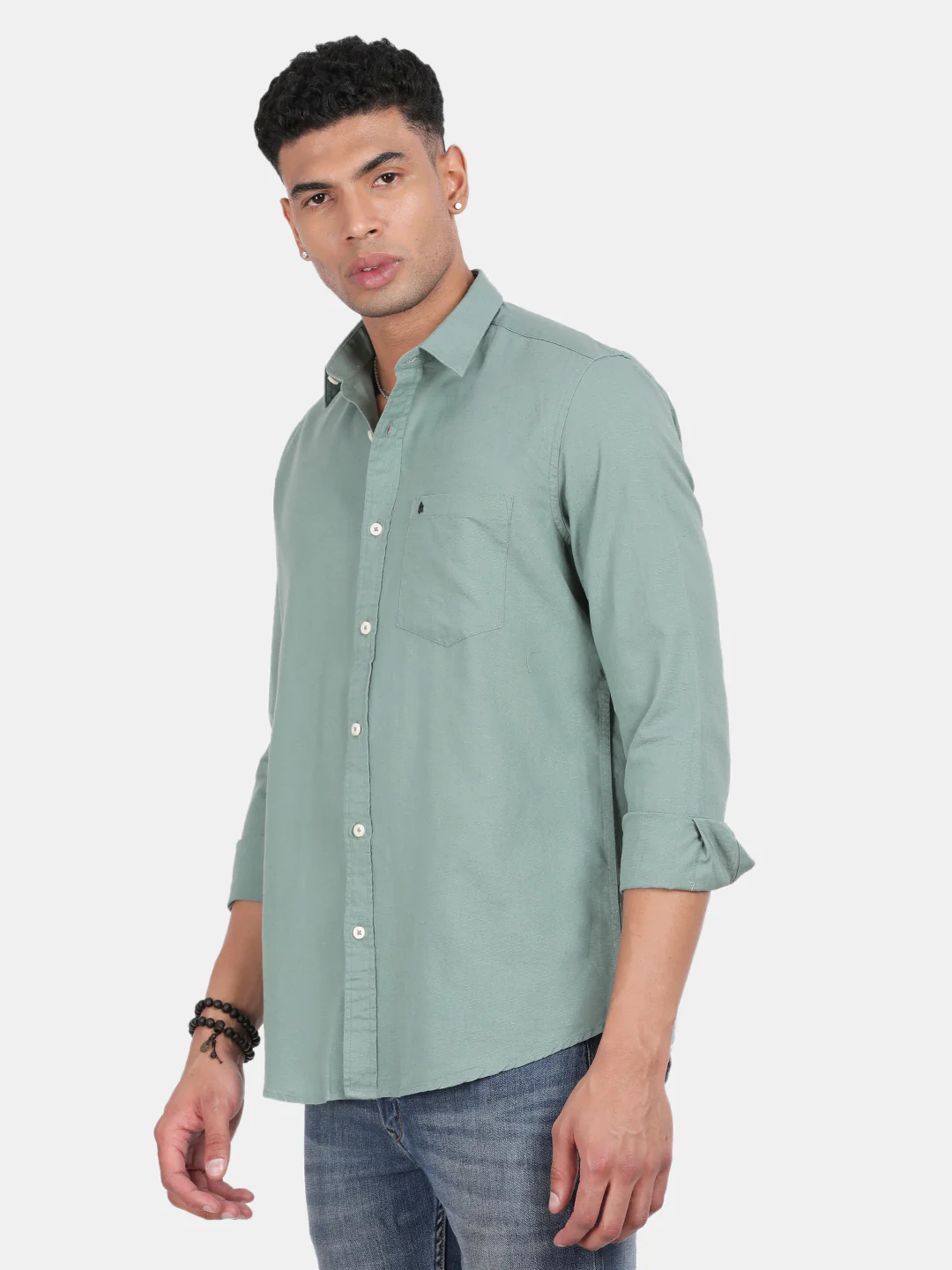 Men Light Green Slim Fit Spread Collar Full Sleeve Casual Shirt - Image 5