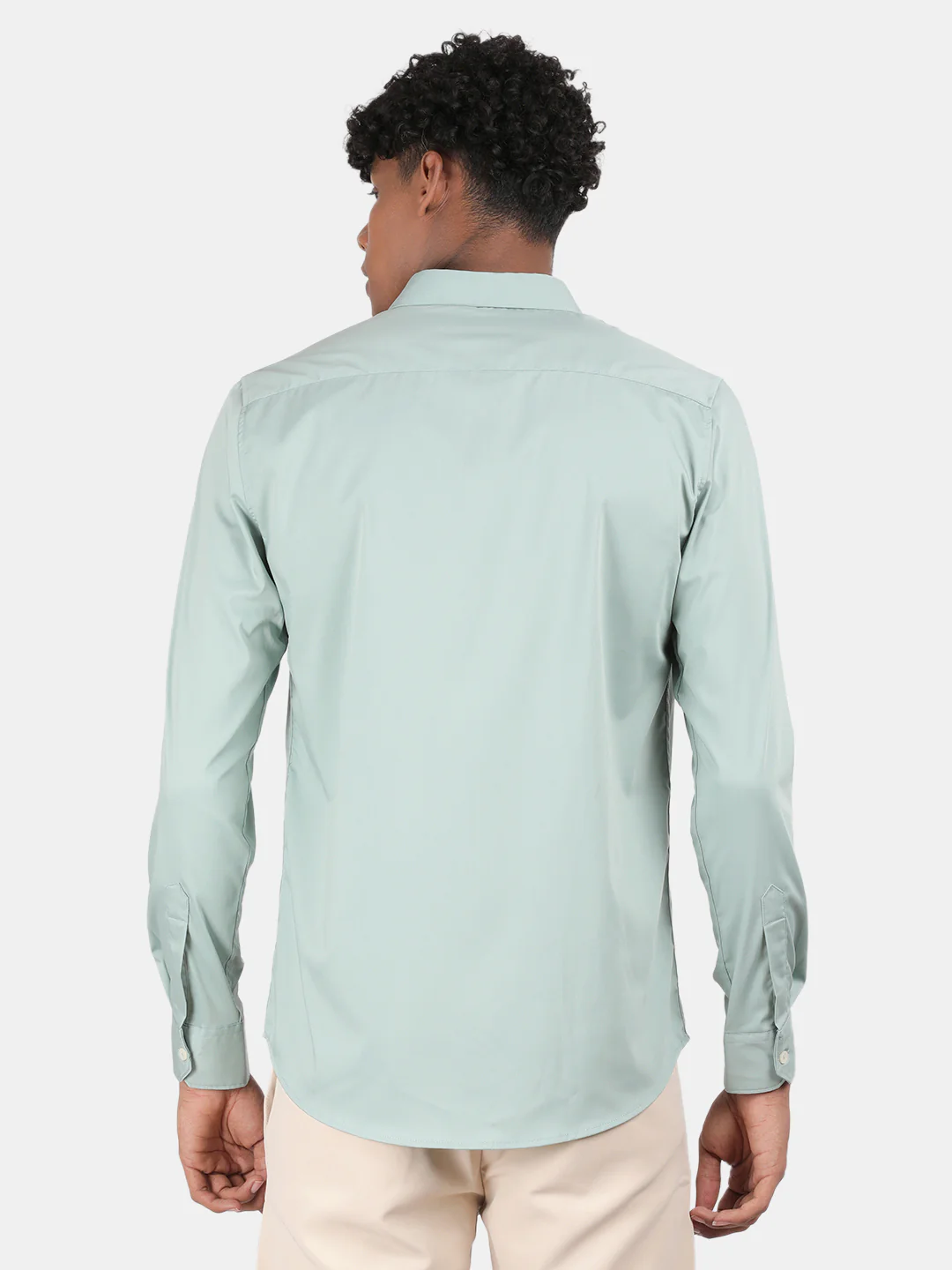 Men Light Green Slim Fit Spread Collar Full Sleeve Casual Shirt - Image 2