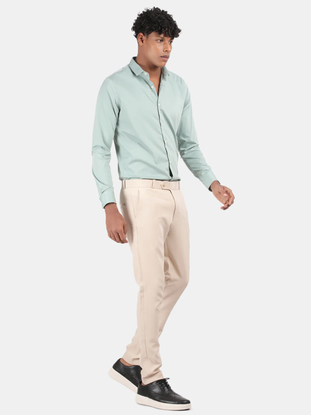Men Light Green Slim Fit Spread Collar Full Sleeve Casual Shirt - Image 3