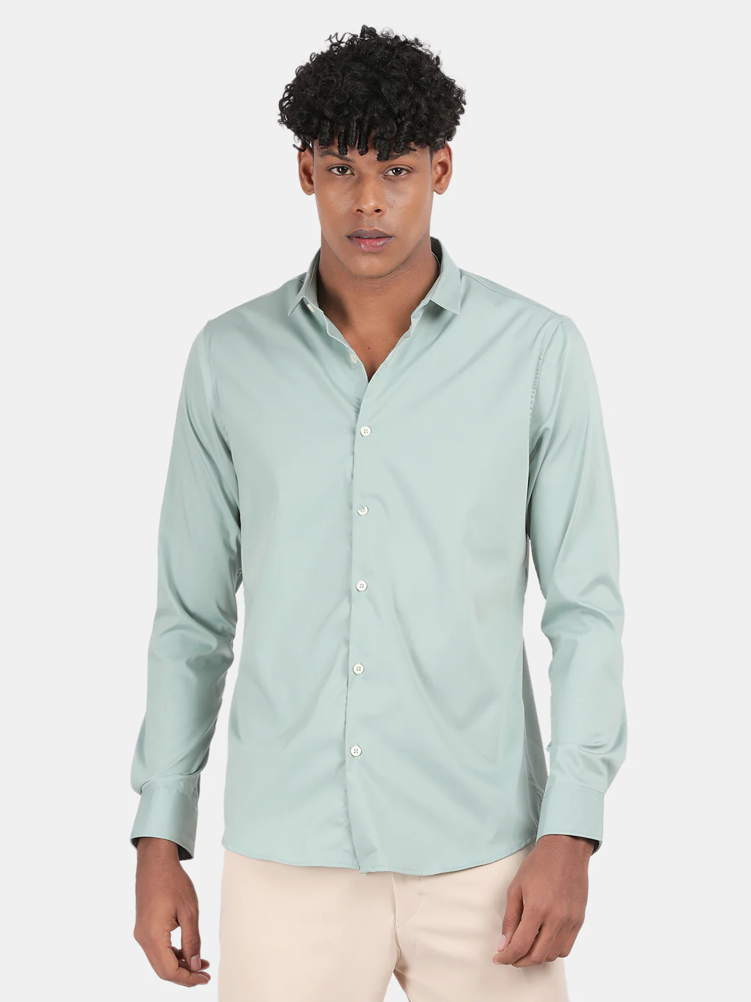 Men Light Green Slim Fit Spread Collar Full Sleeve Casual Shirt - Image 4