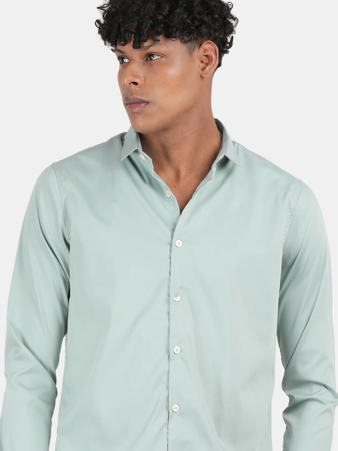 Men Light Green Slim Fit Spread Collar Full Sleeve Casual Shirt - Image 6