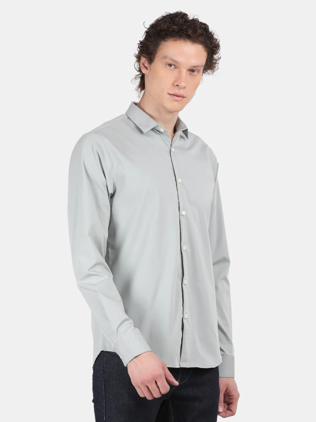 Men Light Green Slim Fit Spread Collar Full Sleeve Casual Shirt - Image 2
