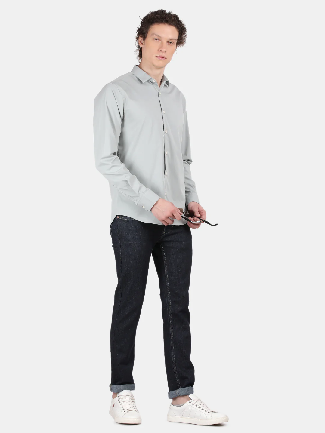 Men Light Green Slim Fit Spread Collar Full Sleeve Casual Shirt - Image 5