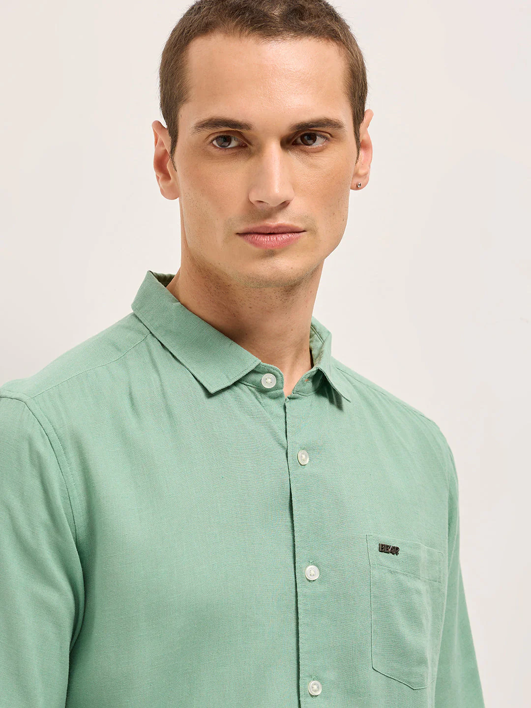 Men Light Green Solid Lyocell Slim Fit Casual Shirt - Image 5