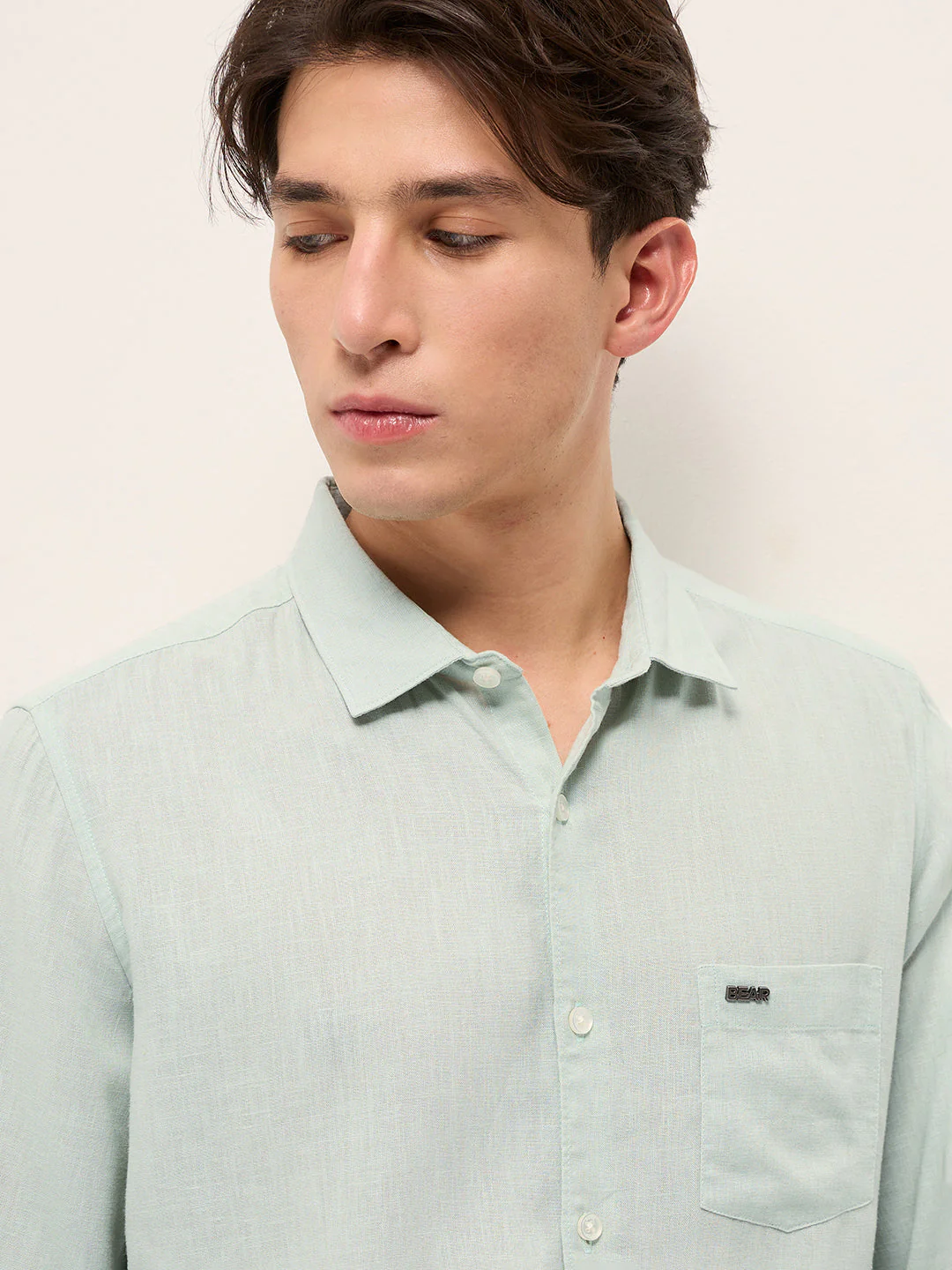 Men Light Green Solid Lyocell Slim Fit Casual Shirt - Image 5