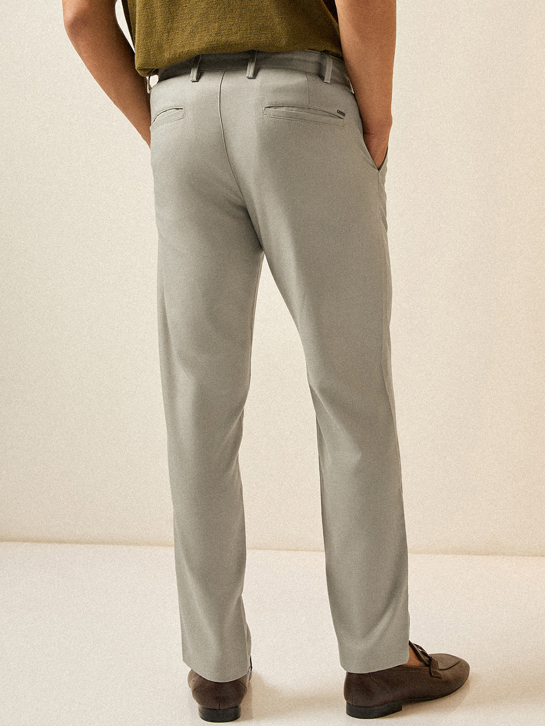 Men Light Green Solid Regular Fit Formal Trouser - Image 2