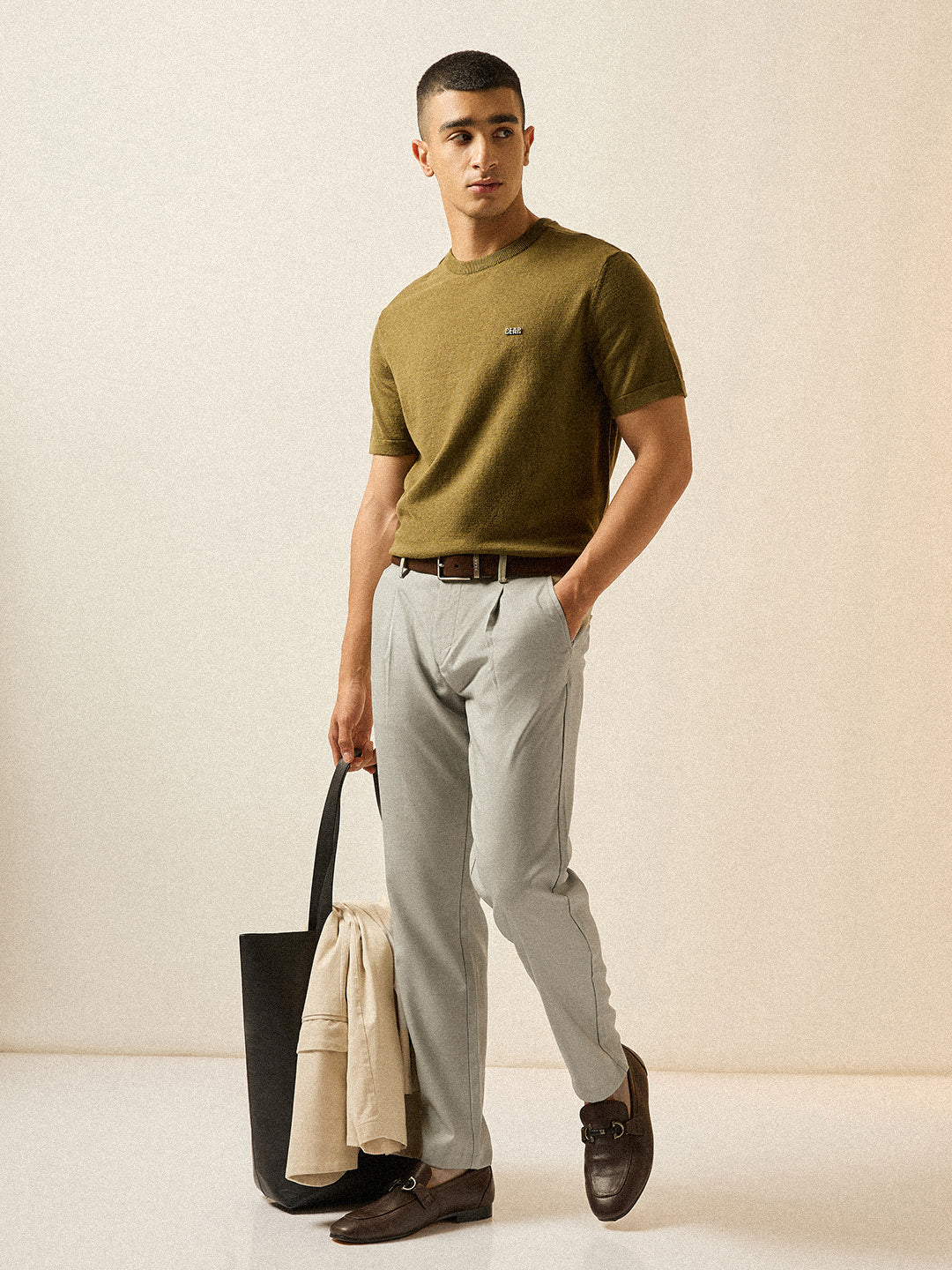 Men Light Green Solid Regular Fit Formal Trouser - Image 4