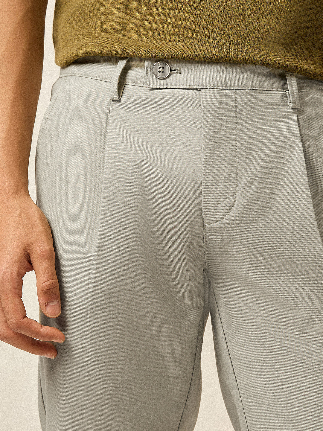 Men Light Green Solid Regular Fit Formal Trouser - Image 5