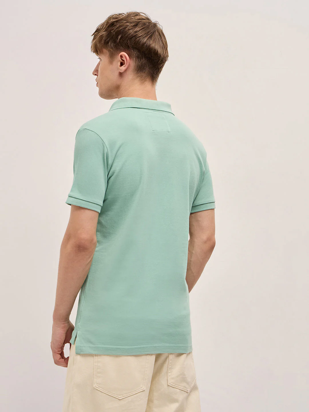Men Light Green Solid Regular Fit Polo - Image 2
