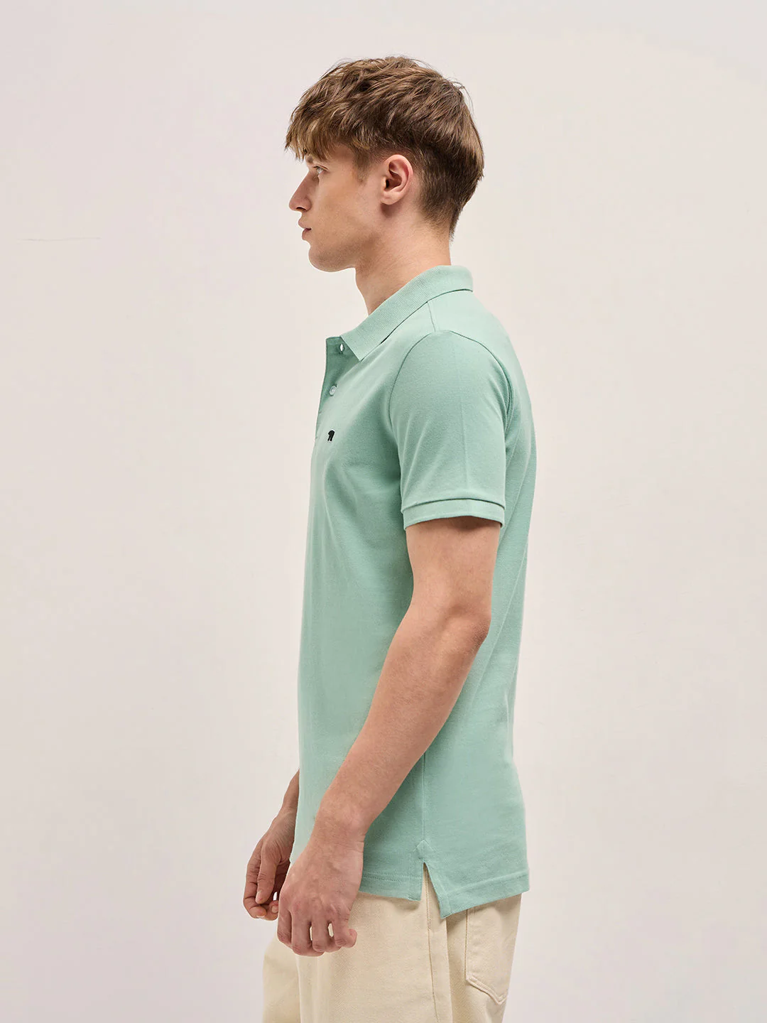 Men Light Green Solid Regular Fit Polo - Image 3