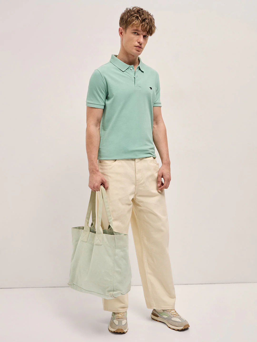 Men Light Green Solid Regular Fit Polo - Image 4