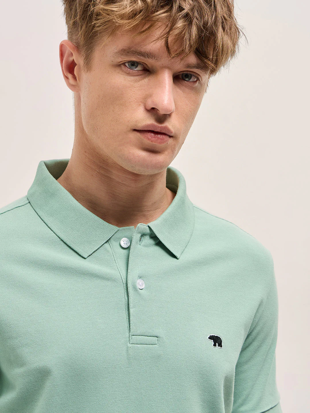 Men Light Green Solid Regular Fit Polo - Image 5