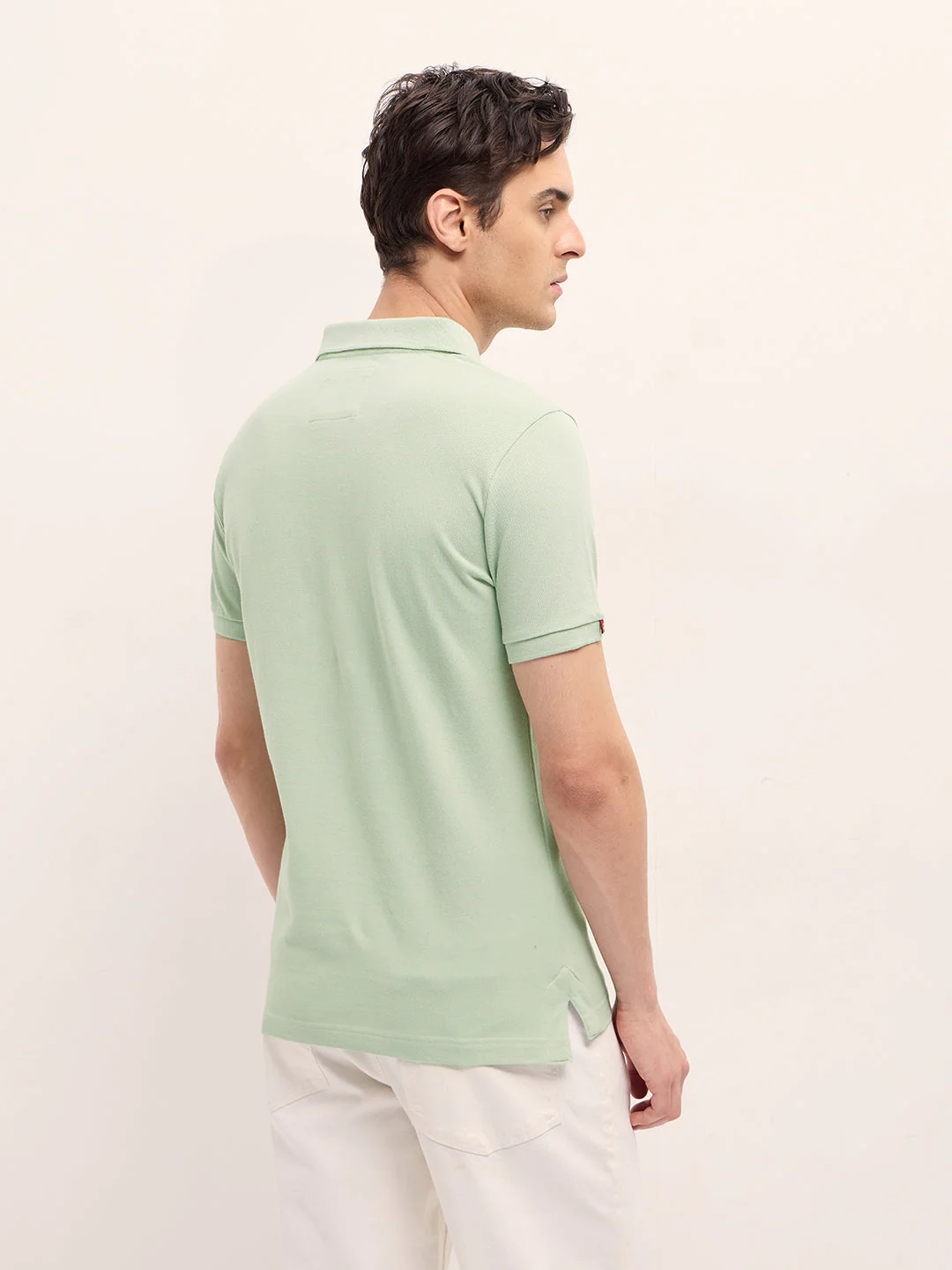 Men Light Green Solid Regular Fit Polo - Image 2