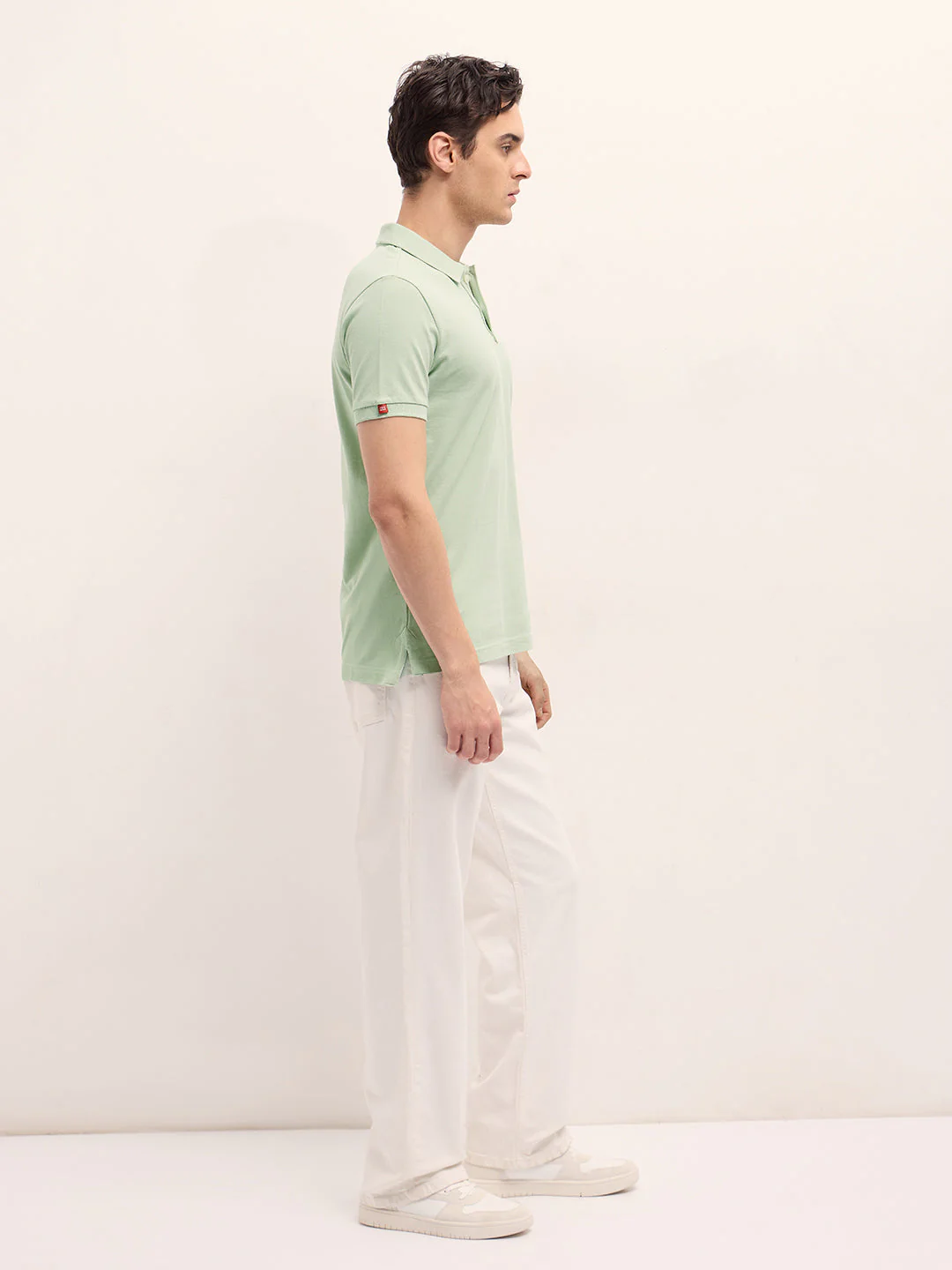 Men Light Green Solid Regular Fit Polo - Image 3
