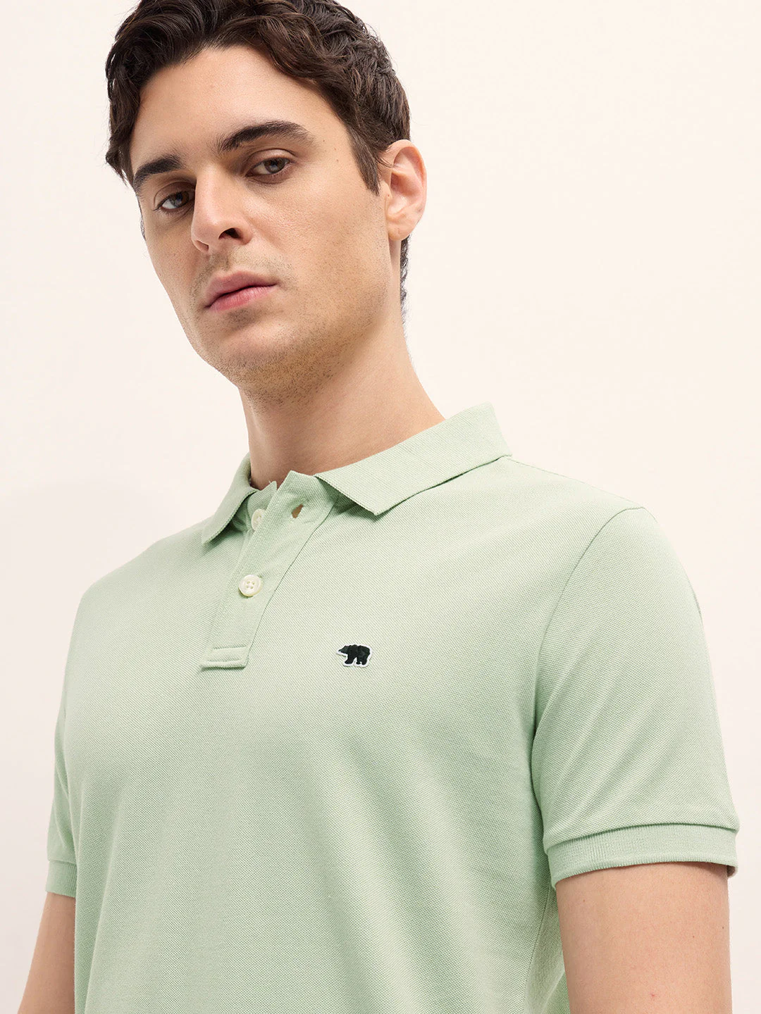Men Light Green Solid Regular Fit Polo - Image 5
