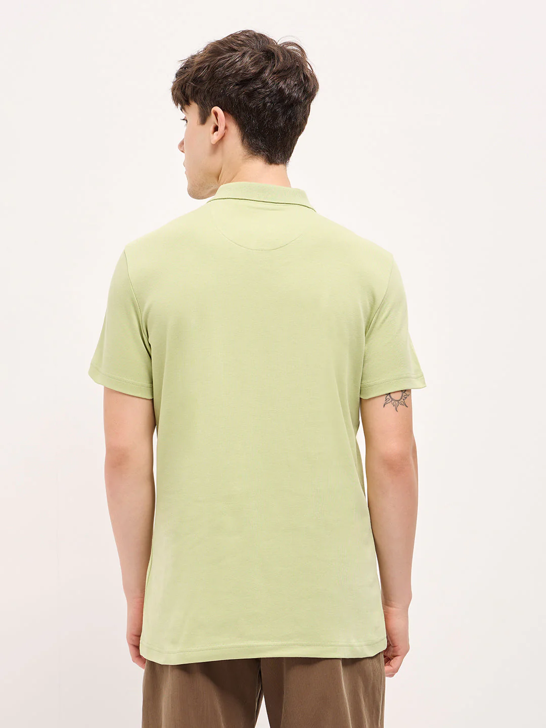 Men Light Green Solid Regular Fit Polo T-shirt - Image 2