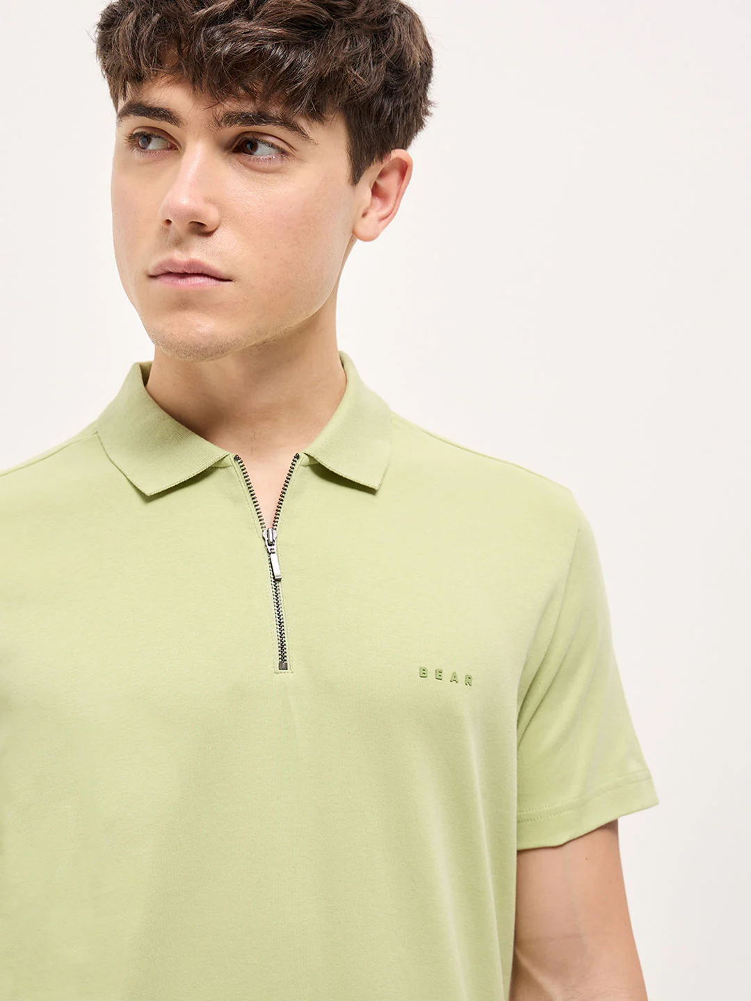 Men Light Green Solid Regular Fit Polo T-shirt - Image 5