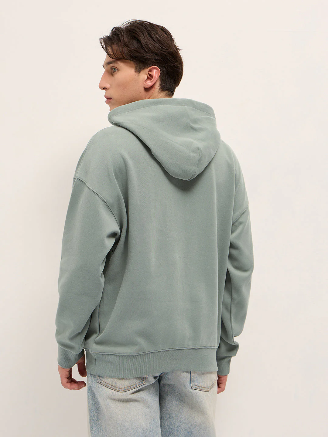 Men Light Green Solid Relax Fit Hoodie - Image 2