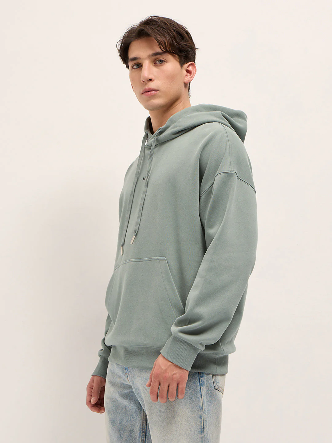 Men Light Green Solid Relax Fit Hoodie - Image 3