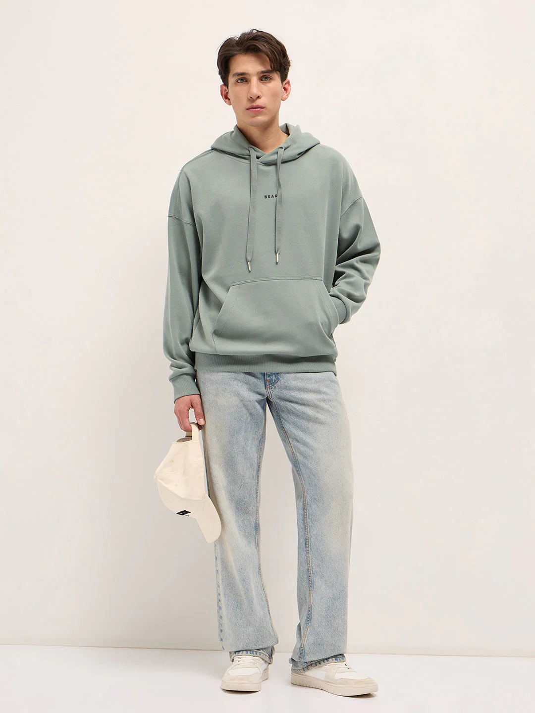 Men Light Green Solid Relax Fit Hoodie - Image 4