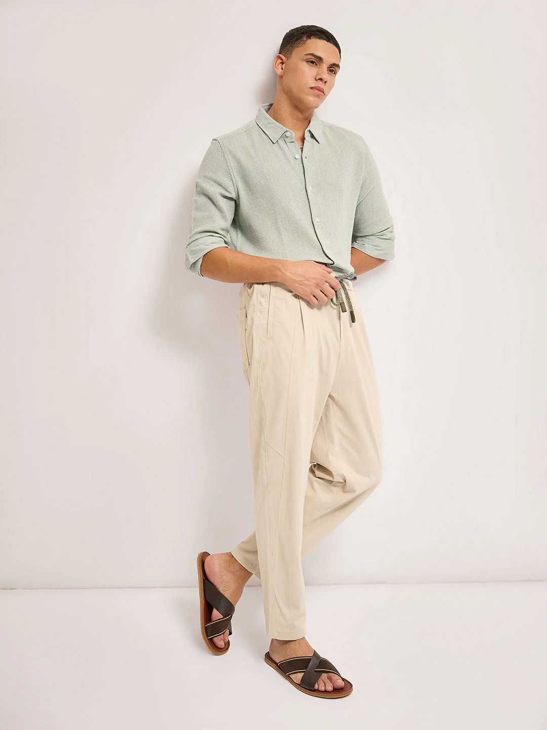 Men Light Green Solid Slim Fit Casual Shirt - Image 5