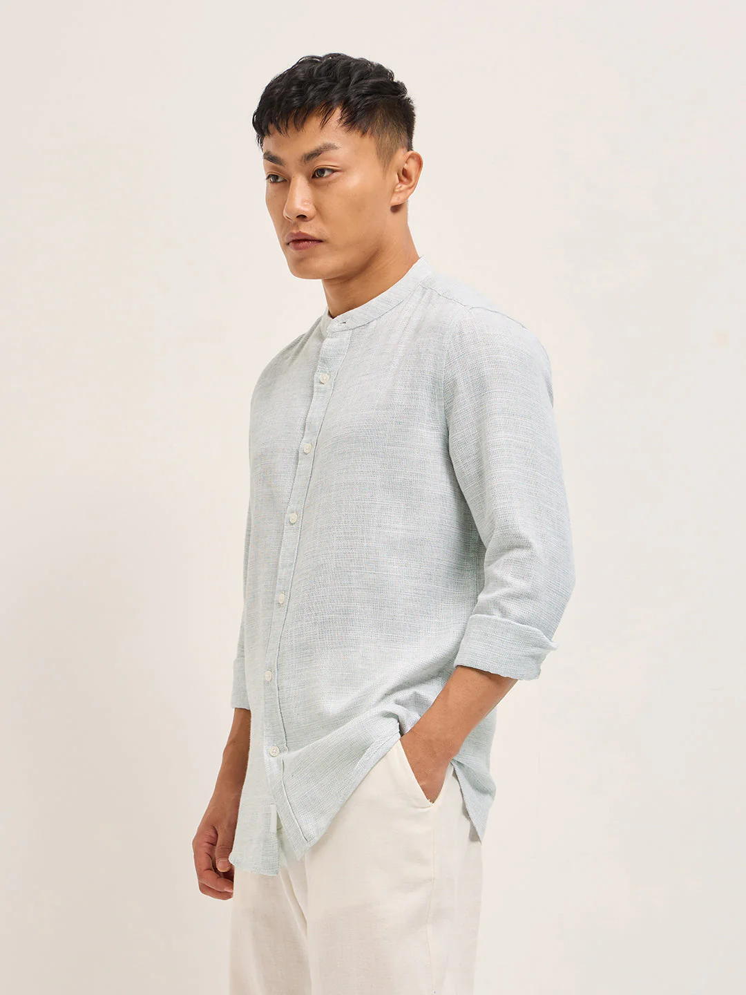 Men Light Green Solid Slim Fit Casual Shirt - Image 3