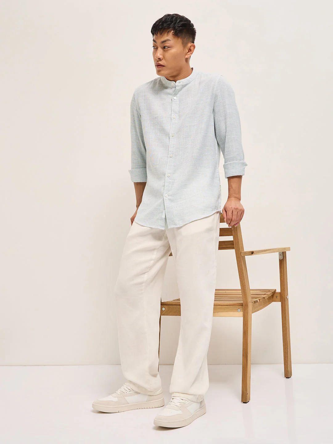 Men Light Green Solid Slim Fit Casual Shirt - Image 4