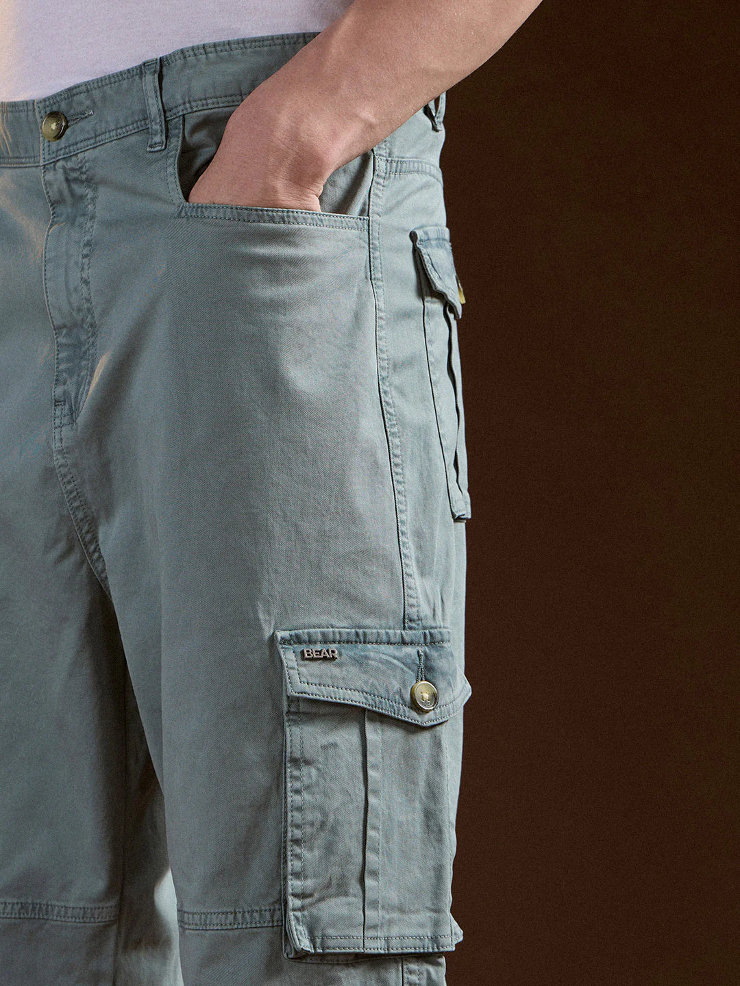 Men Blue Straight Fit Cargo Pant - Image 5