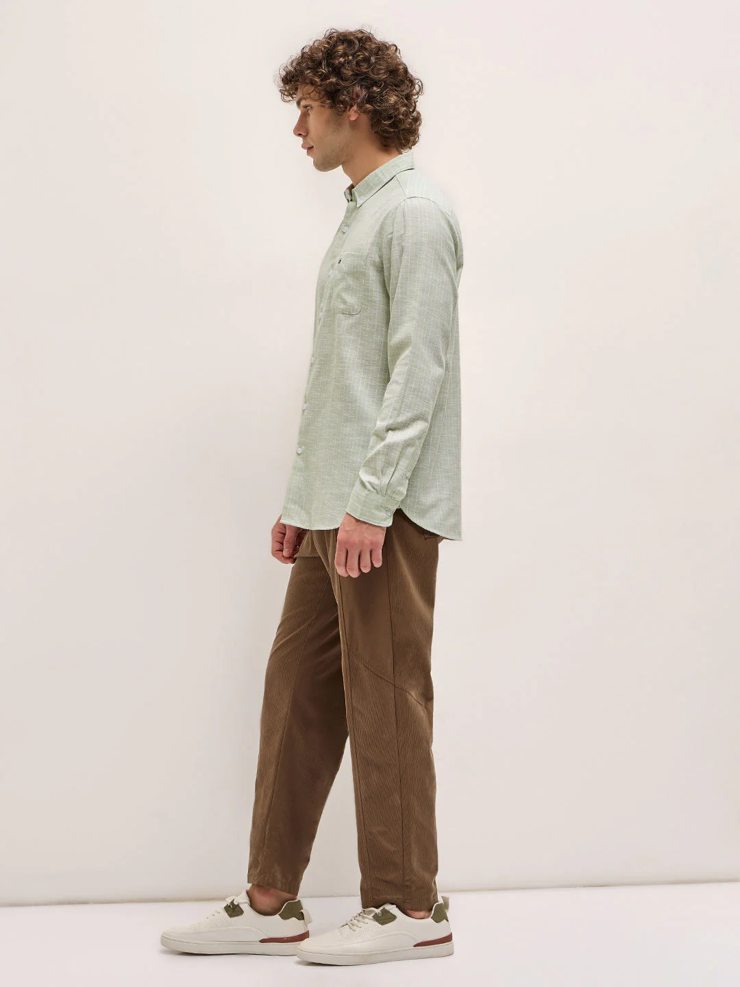 Men Light Green Stripes Slim Fit Casual Shirt - Image 3