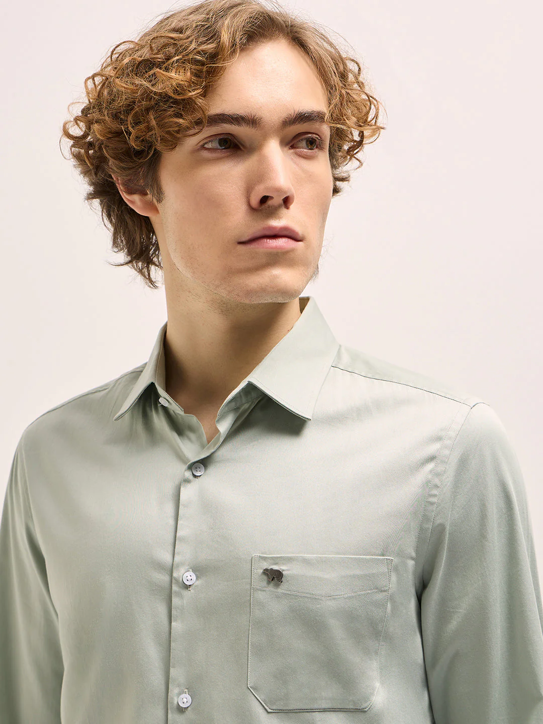 Men Light Green Tailored Fit Solid Formal Shirt - Image 5