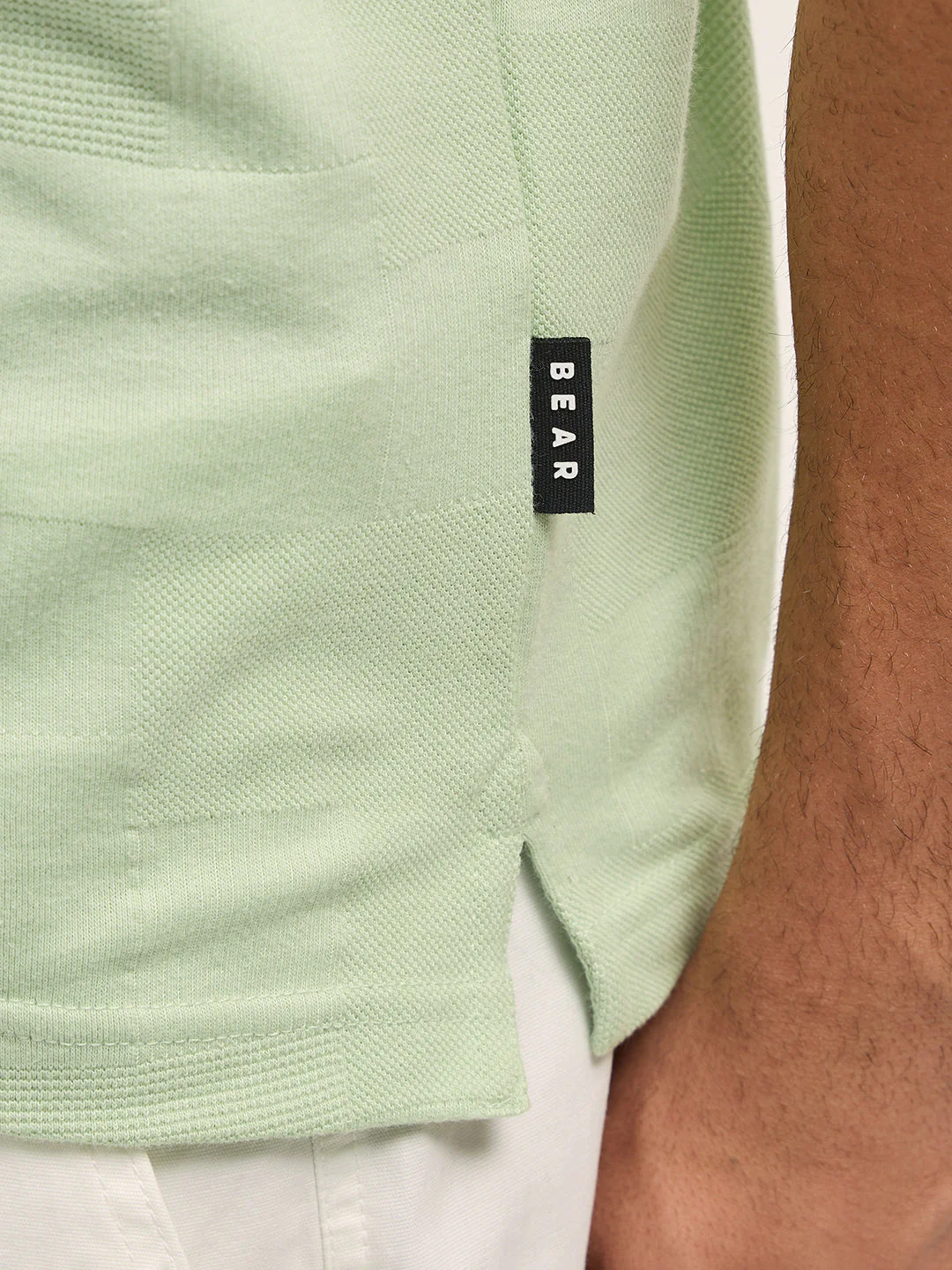 Men Light Green Textured checkered Slim Fit Polo - Image 6