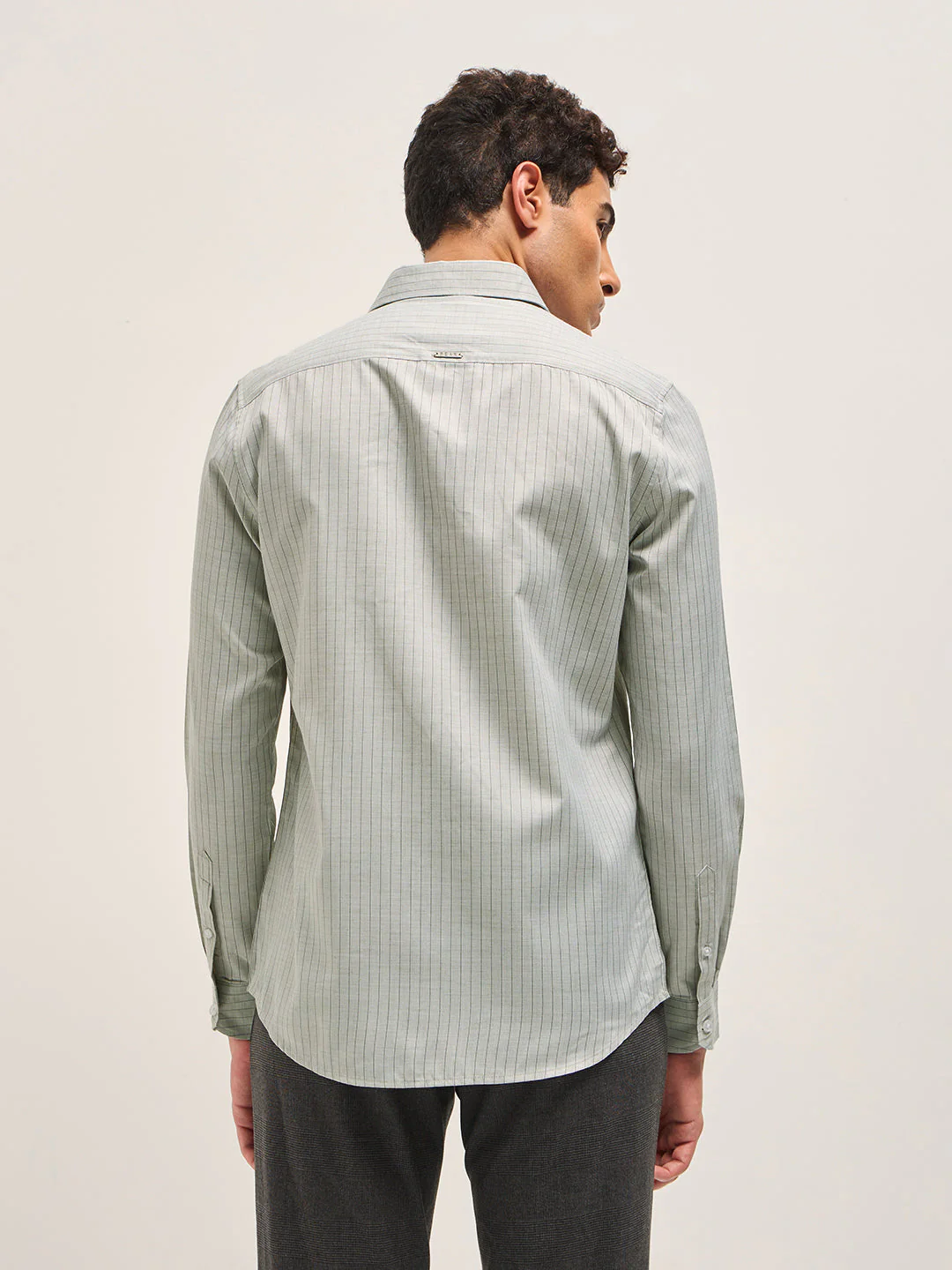 Men Light Green Vertical Striped Tailored Fit Formal Shirt - Image 2