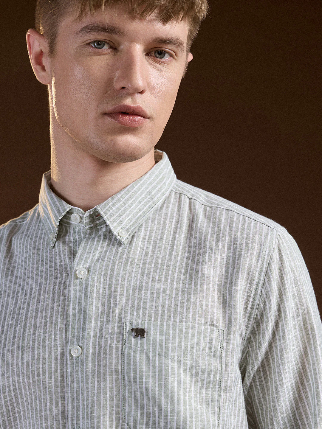 Men Light Green Vertical Stripes Slim Fit Casual Shirt - Image 5