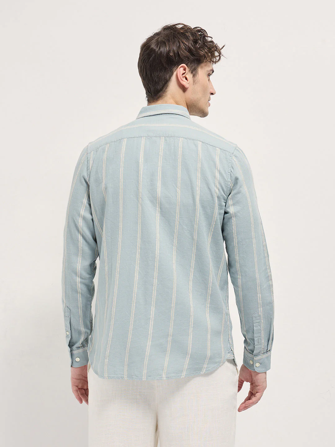 Men Light Green Vertical Stripes Slim Fit Casual Shirt - Image 2