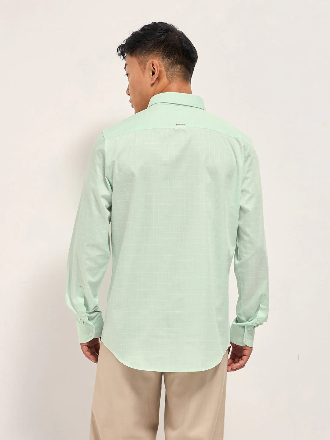 Men Light Green Windowpane Checks Tailored Fit Formal Shirt - Image 2