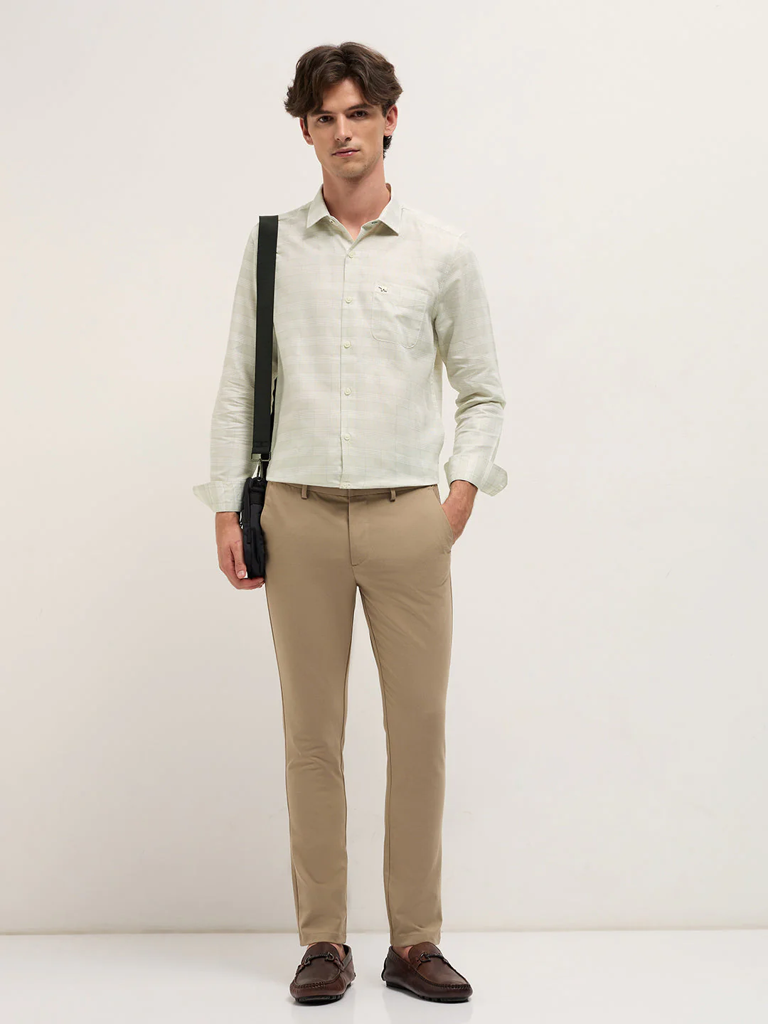 Men Light Green Woven Checked Design Tailored Fit Formal Shirt - Image 3