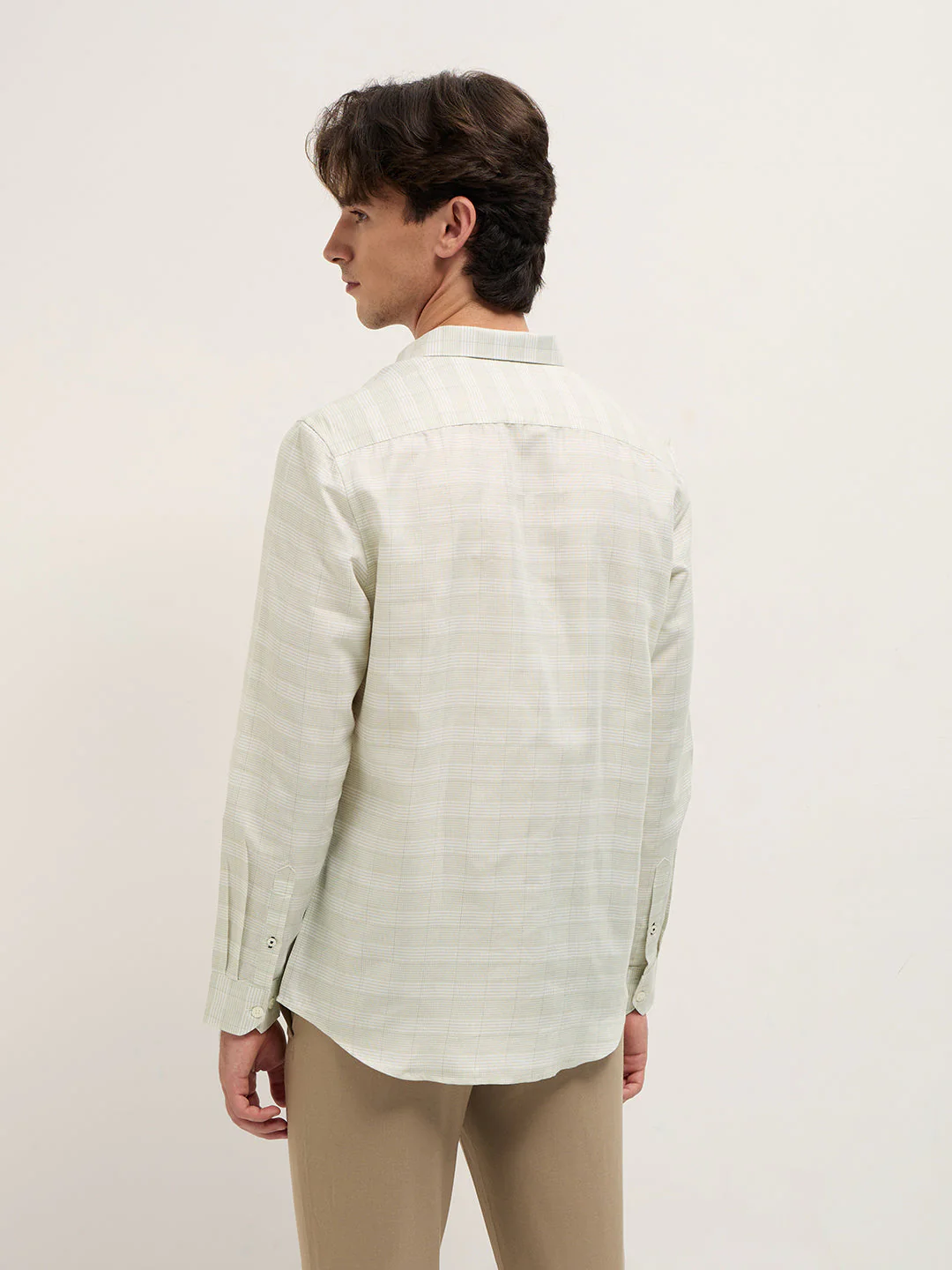 Men Light Green Woven Checked Design Tailored Fit Formal Shirt - Image 5